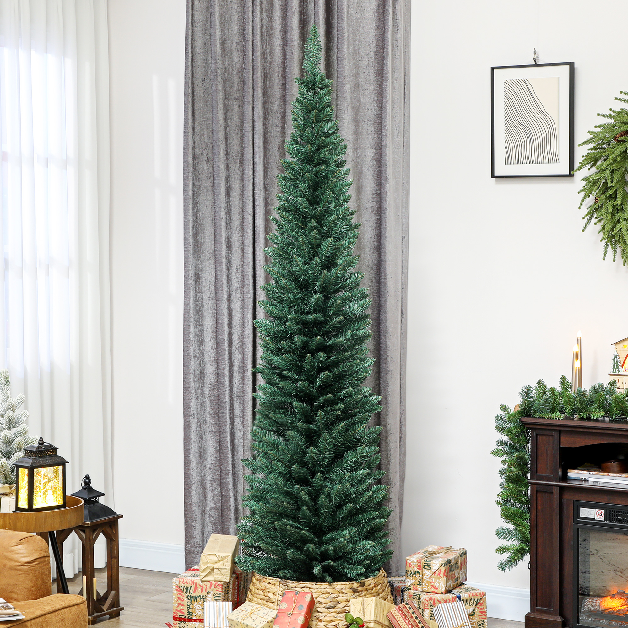 Schmaler Weihnachtsbaum 210 Cm Mit 401 Zweigen, Metallständer, Einfach Zu Montieren, Für Den Innenbereich, Grün