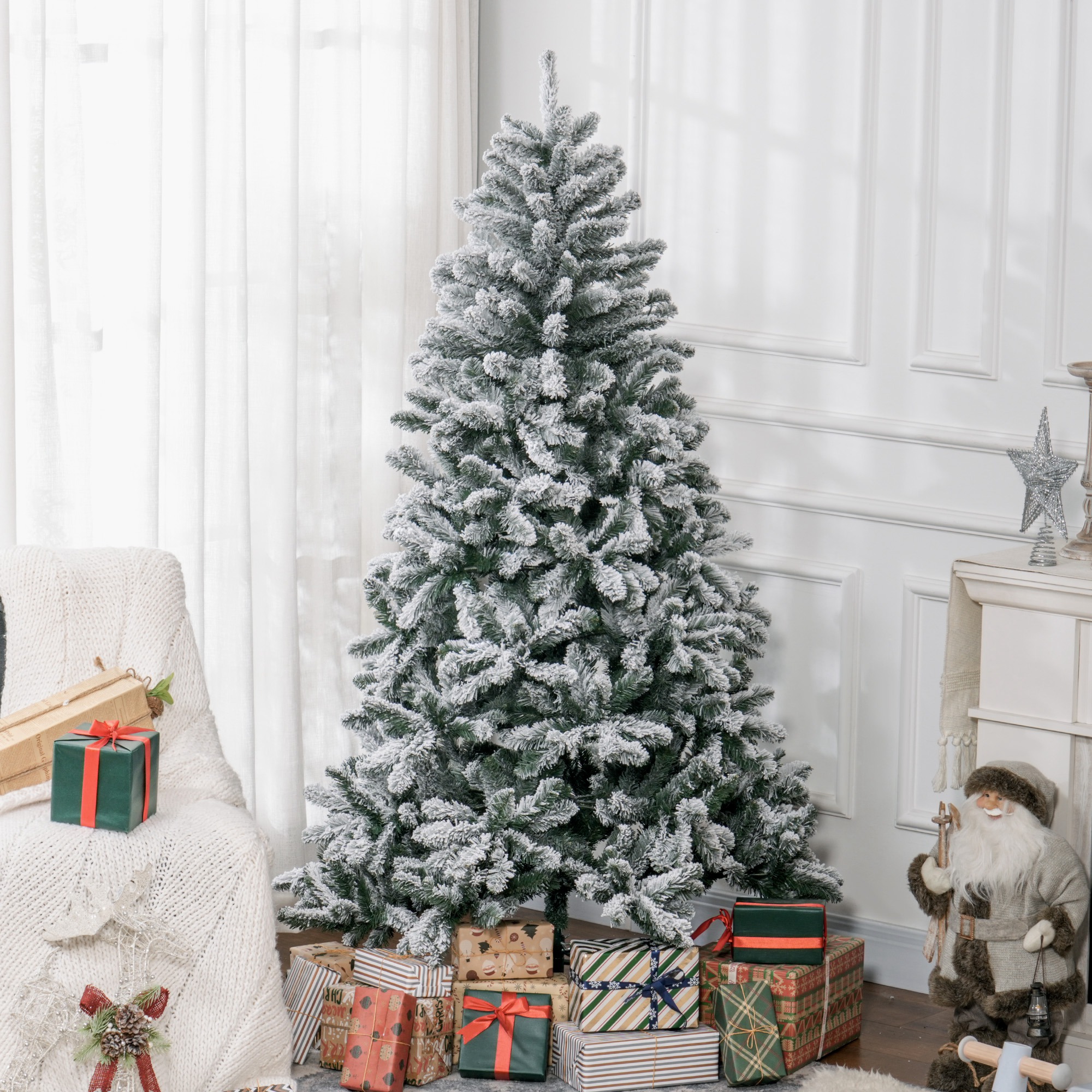 Künstlicher, Schneebedeckter Weihnachtsbaum, 180 Cm Hoch, Mit 796 Zweigen Und Metallständer, Grüner, Schneebedeckter Weihnachtsbaum Für Den Innenbereich