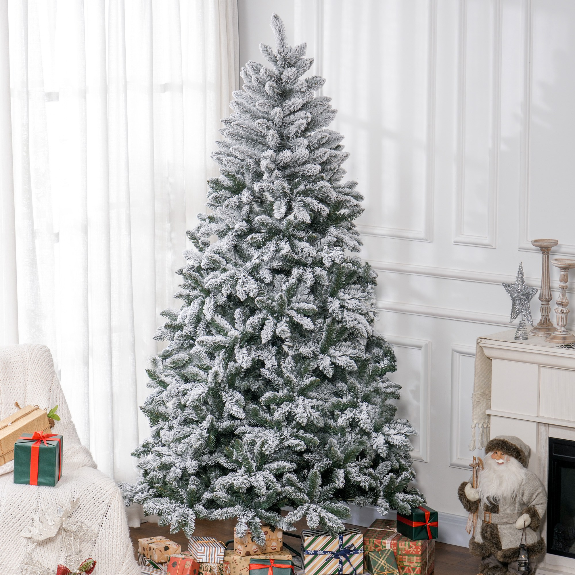 Künstlicher, Schneebedeckter Weihnachtsbaum, 210 Cm Hoch, Mit 1021 Zweigen Und Metallständer, Grüner, Schneebedeckter Weihnachtsbaum Für Den Innenbereich