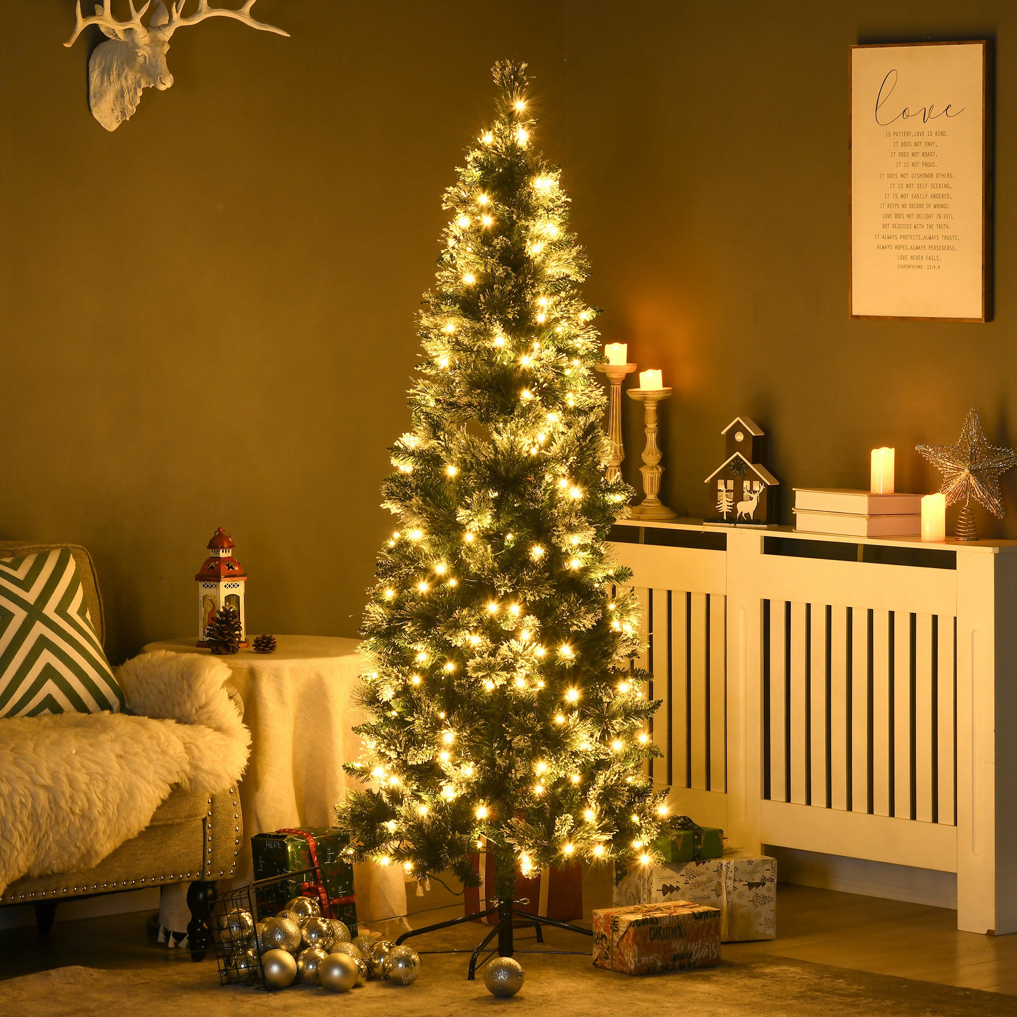 Künstlicher Weihnachtsbaum, 180 Cm Hoch, Mit 240 Led-lichtern Und 618 Zweigen, Inklusive Stahlständer (ø 68 X 180 Cm), Grün