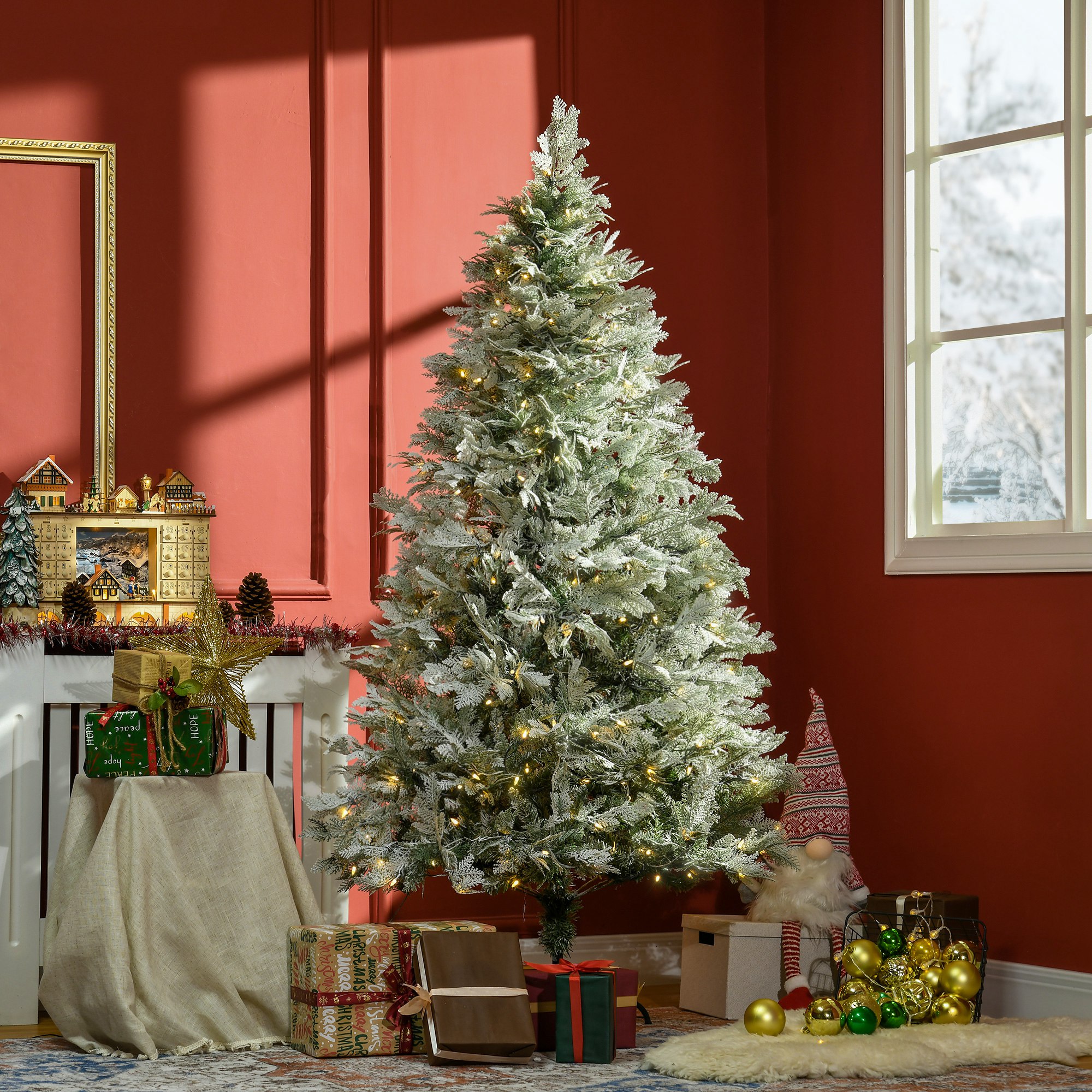 Künstlicher Weihnachtsbaum, 180 Cm Hoch, Mit 300 Warmweißen Led-lichtern, 577 Zweigen, Automatischer Öffnungsfunktion Und Faltbarem Sockel