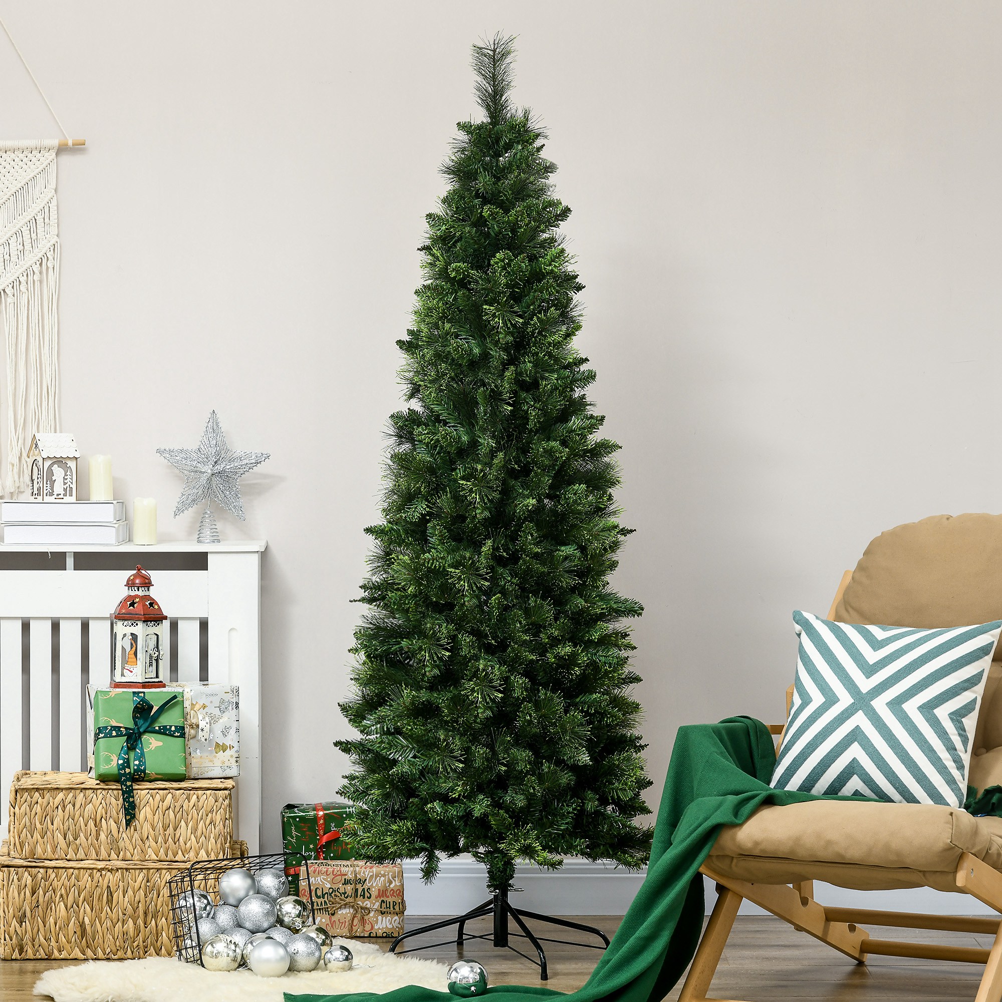 Künstlicher Weihnachtsbaum, 180 Cm, Mit 618 Tannennadelzweigen Und Stahlfuß (ø 70 X 180 Cm), Grün