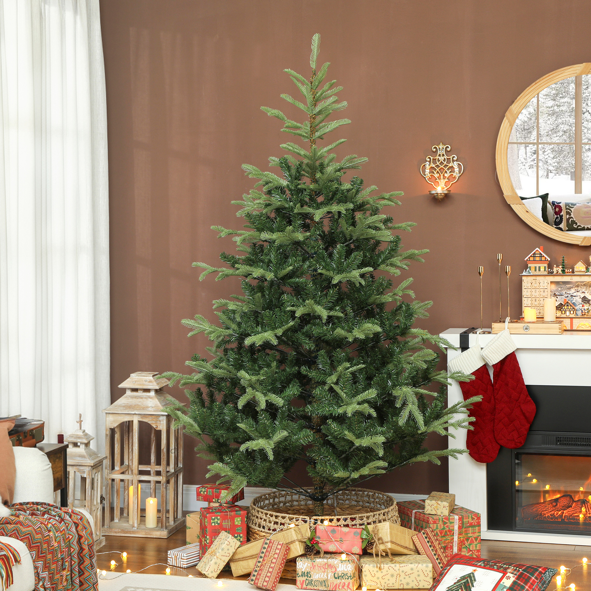 Künstlicher Weihnachtsbaum, 210 Cm Hoch, Mit 1123 Zweigen Und Faltbarem Metallständer, Einfache Montage Für Das Wohnzimmer, Grün