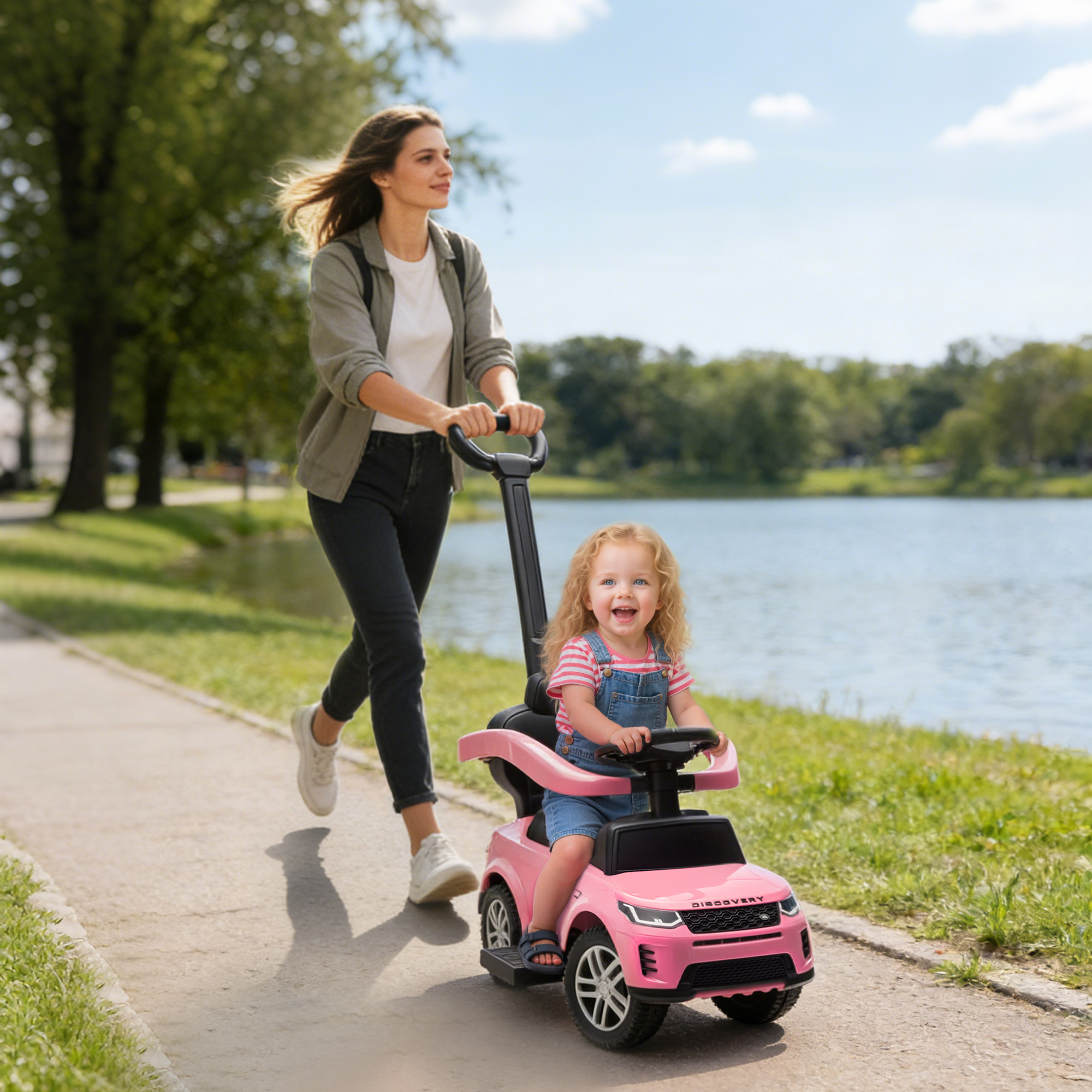 2-in-1-fahrzeug Für Kinder Von 18-36 Monaten: Land Rover Discovery Mit Stauraum, Abnehmbarem Griff Und Schutzbügel, Pink