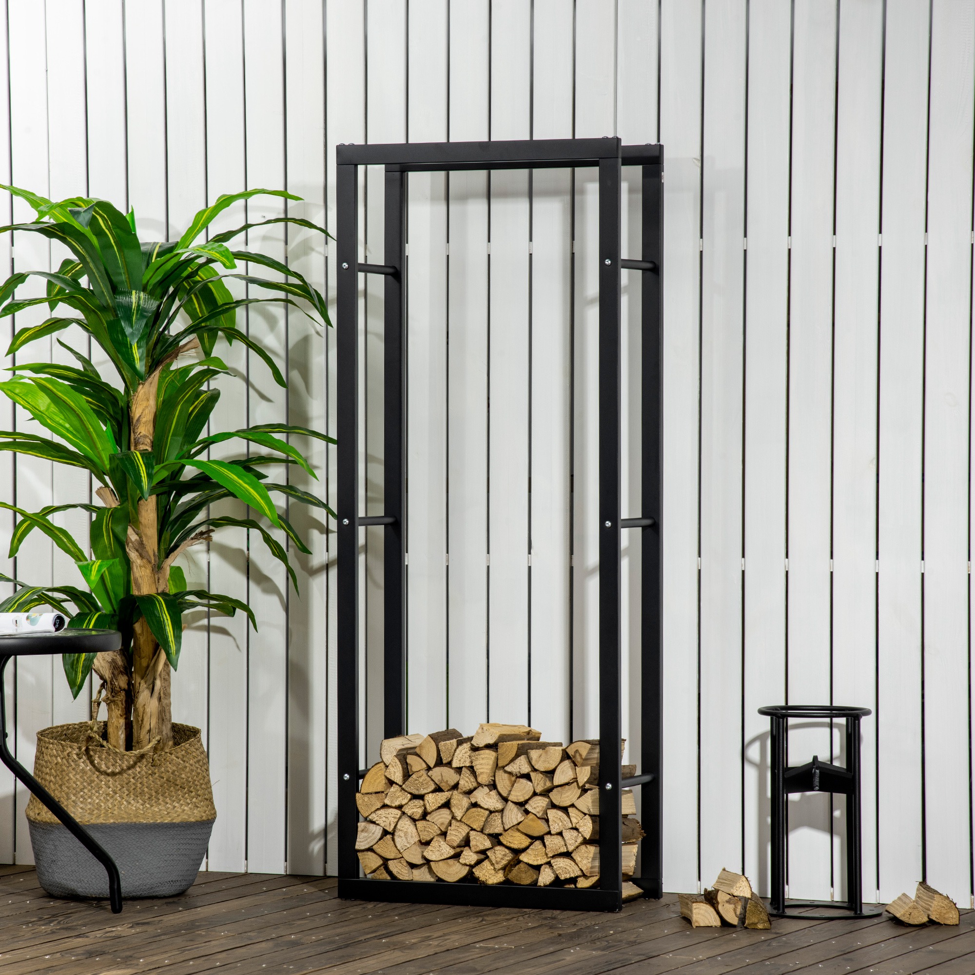 Metall-holzständer, Holzregal, Holzaufbewahrung Für Den Innen- Und Außenbereich, Tragkraft 100 Kg, 60 X 25 X 150 Cm, Schwarz