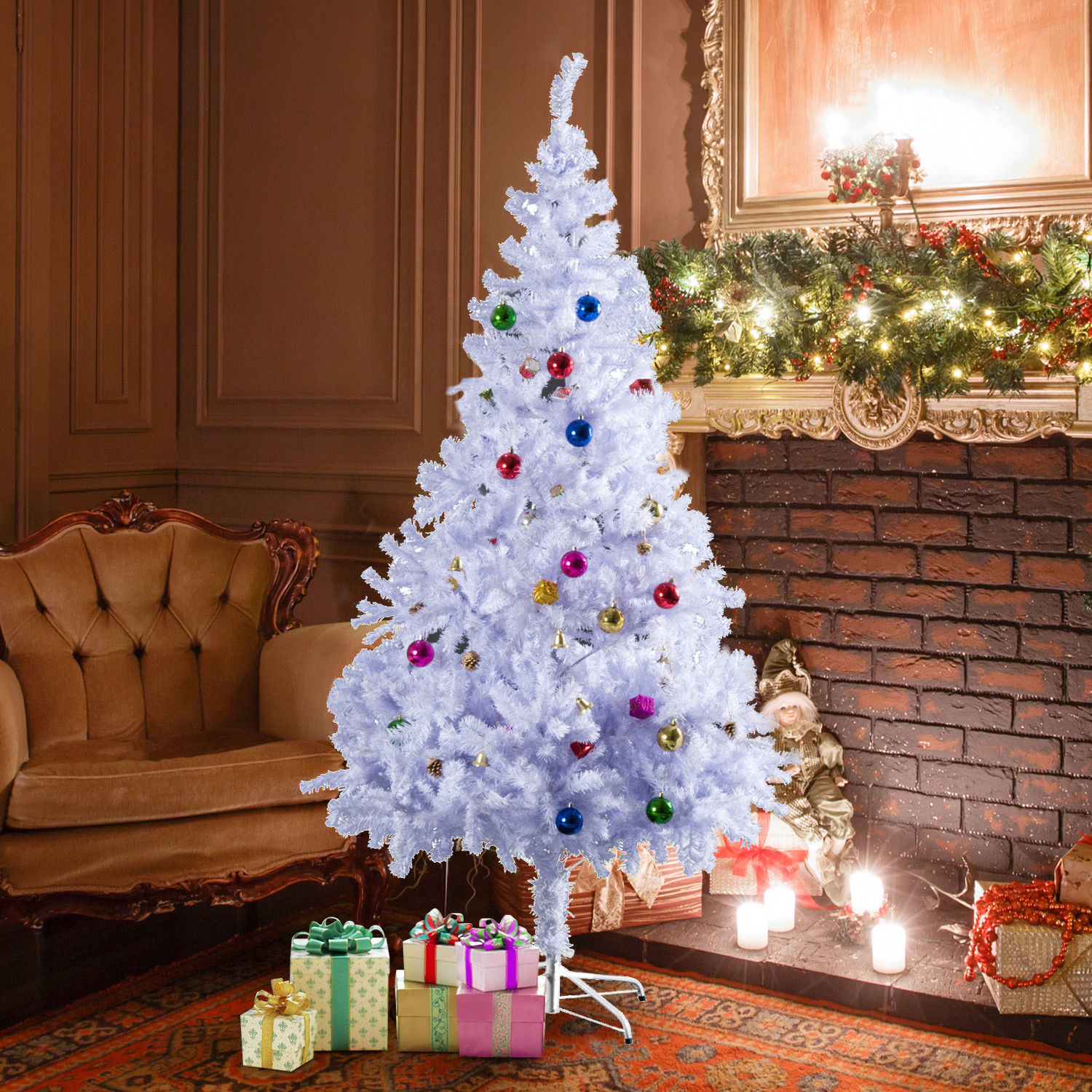 Künstlicher Weihnachtsbaum Von Homcom, 150 Cm, Mit 680 Pvc-zweigen, 48 Dekorationen Inklusive, Ø 85 X 150 Mm, Weiß