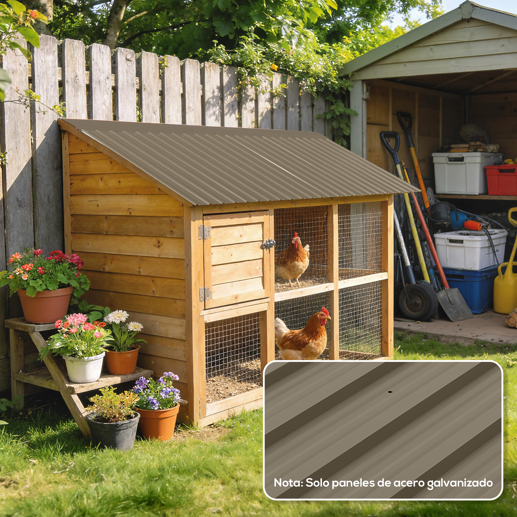 Set Mit 12 Verzinkten Stahl-dachpaneelen (7 M²) Für Geräteschuppen, 129 X 45 Cm, Braun