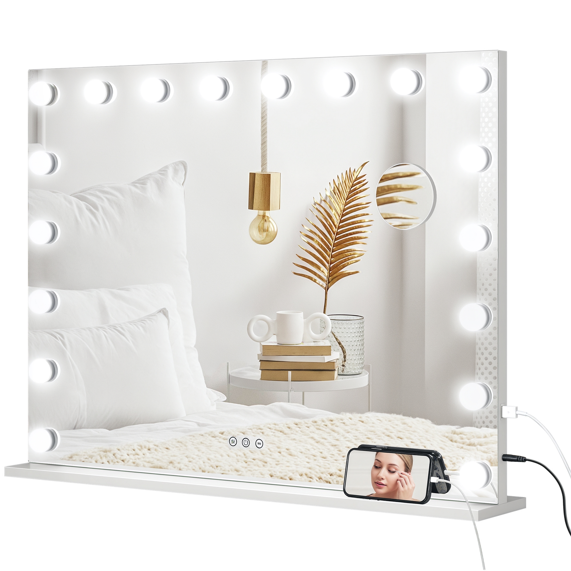 Led-beleuchteter Kosmetikspiegel Mit Einstellbarer Helligkeit, Vergrößerungsspiegel, Usb-ladeanschluss, 80 X 62 Cm