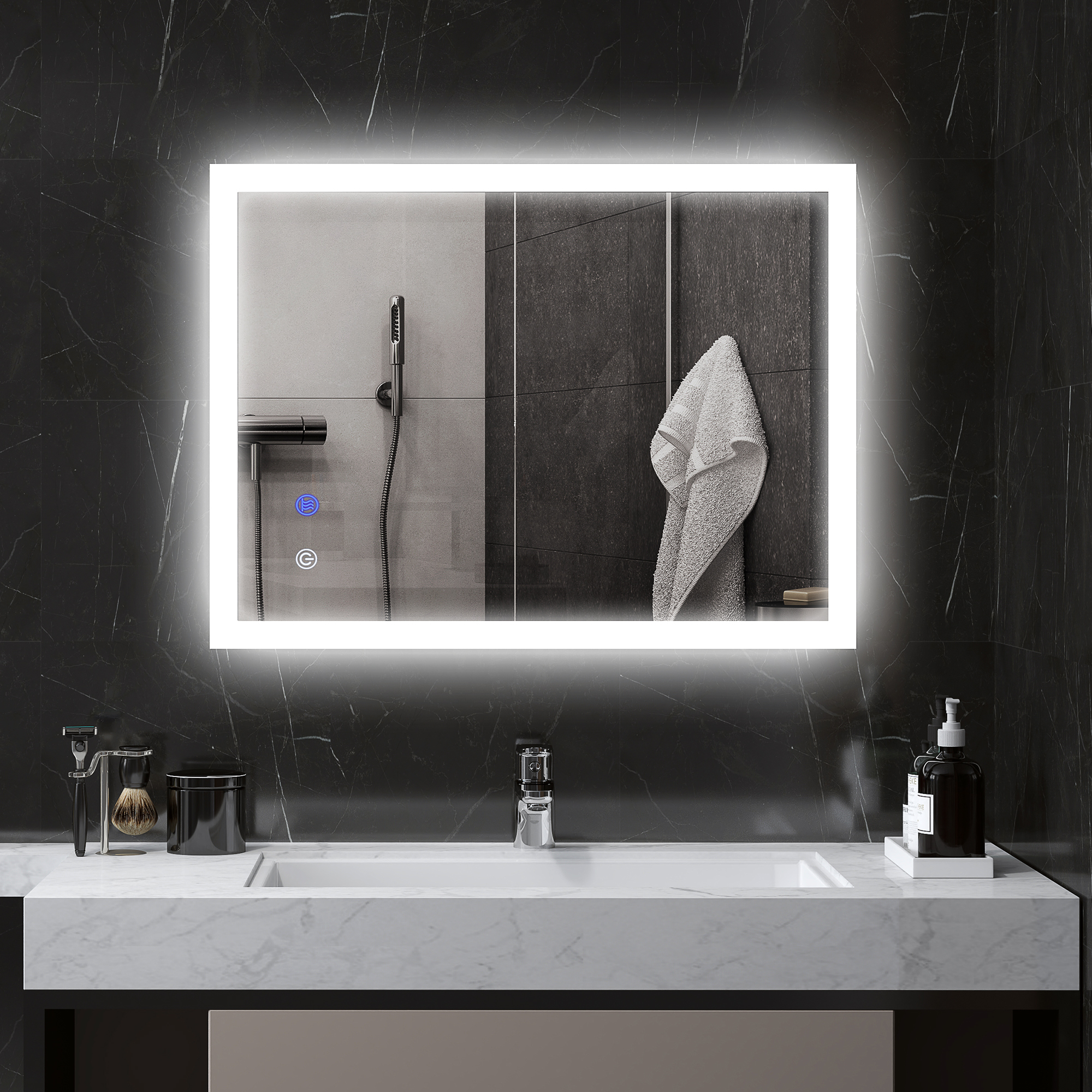 Badezimmerspiegel Mit Led-beleuchtung, Dimmbar In 3 Farben, 80 X 60 Cm, Antibeschlagfunktion, Memory-funktion, Touch-schalter