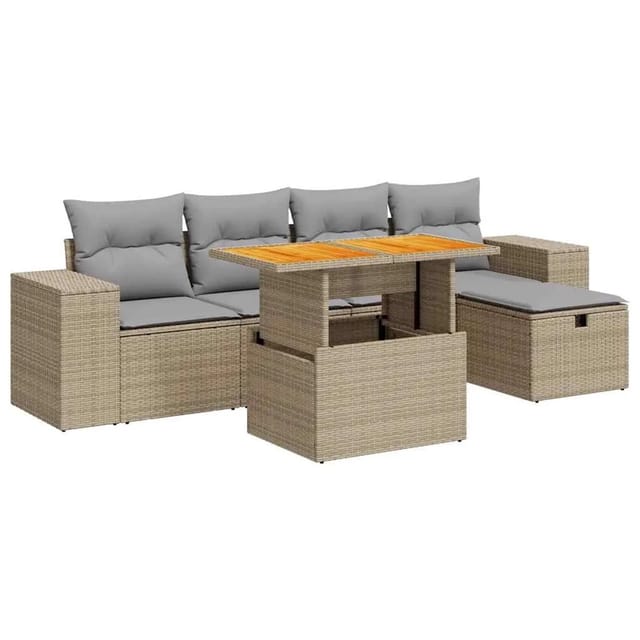 6-tlg. Garten-sofagarnitur Mit Kissen Beige Poly Rattan Akazie - Vidaxl