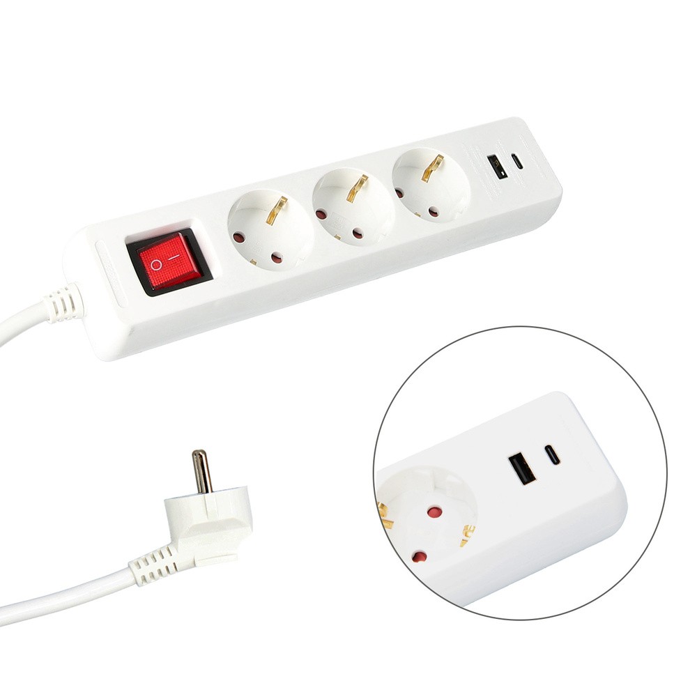Mehrfachsteckdose 3 Schucko-steckdosen Und 2 Usb Mit Schalter