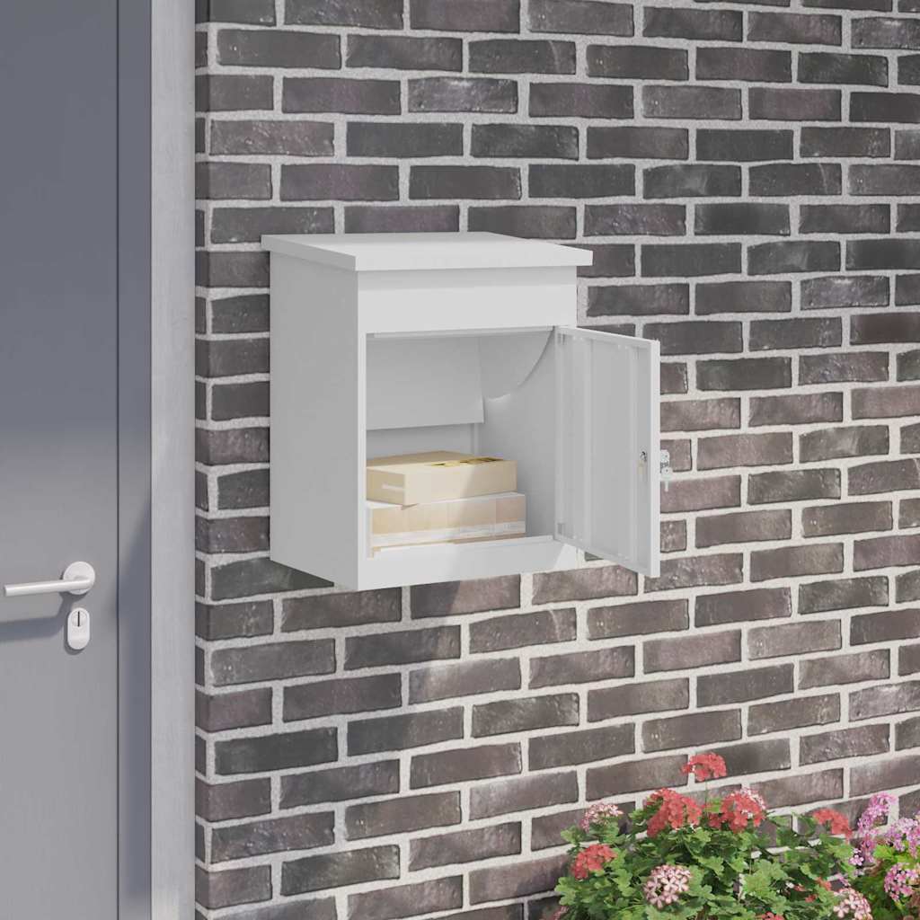 Paketdrop-box Mit Speicher Mit Tür Weiß 47,5 X 38 X 59 Cm Stahl
