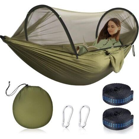 Outdoor-hängematte Mit Moskitonetz, Ultraleichte Reise- Und Campinghängematte, Max. Belastbarkeit 200 Kg, Inklusive 2 Hochwertiger Karabiner Und 2 Nylongurten, Ideal Für Campingausflüge