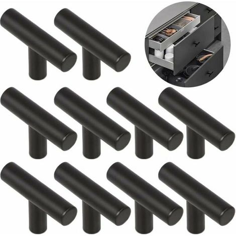 Set Mit 10 Schwarzen Edelstahl-küchenschrankgriffen, 50 Mm Lochabstand