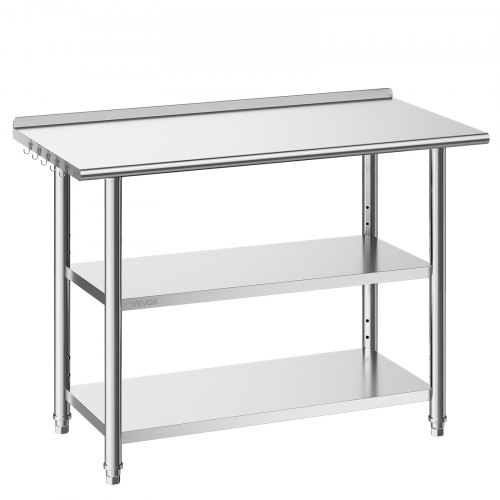 Gasto Arbeitstisch 1219x610x864 Mm, Edelstahltisch Mit 3 Ebenen & Aufkantung & Höhenverstellbaren Ablagen Belastbarkeit Top 245 Kg & 2 Unterablagen Je 204 Kg Vorbereitungstisch Für Restaurant