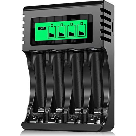 4 Steckplätze Für Wiederaufladbare Aa/aa-batterien, Schnellladung Mit Lcd-display Und Intelligentem Lademanagement