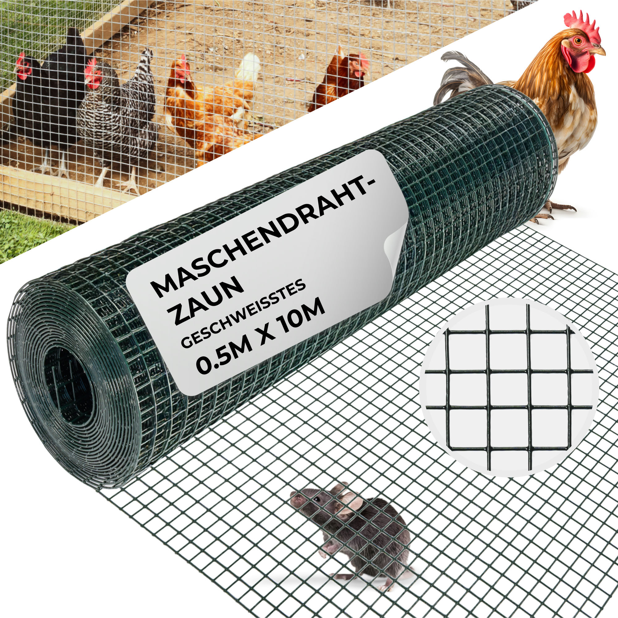 Geflecht Garden Pvc, 500/12,7x12,7/1,2 Mm, Grün, Ral 6005, Viereckig, Garten, Tierhaltung, Packung 10 M