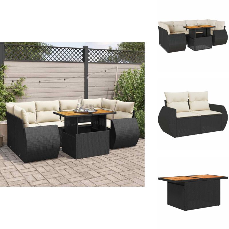 7-tlg. Garten-sofagarnitur Mit Kissen Schwarz Poly Rattan - Garten Sofagarnitur - Garten Sofagarnituren - Outdoor Sofagarnitur - Sofagarnitur Terrasse