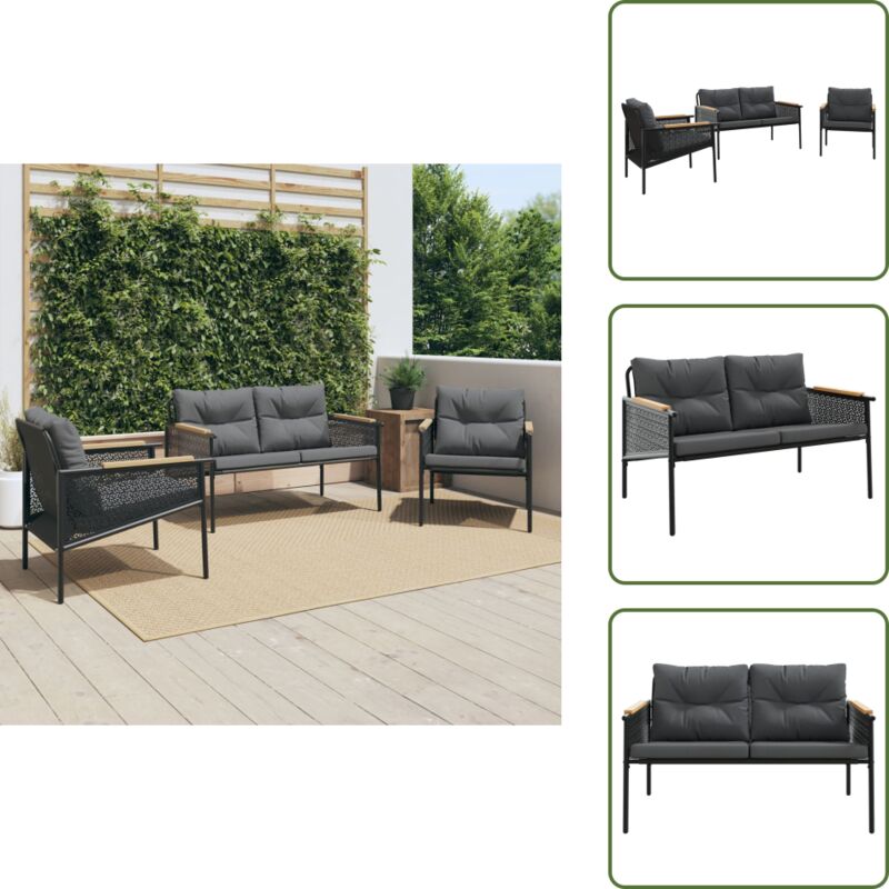 3-tlg. Balkonmöbel-set Mit Kissen Schwarz Stahl - Balkonmöbel Set - Balkonmöbel Sets - Möbel Balkon - Gartenmöbel Set