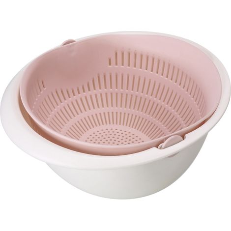Doppellagiger Waschkorb, Obst- Und Gemüsesieb, Abtropfgestell, Küchenutensil (rosa)