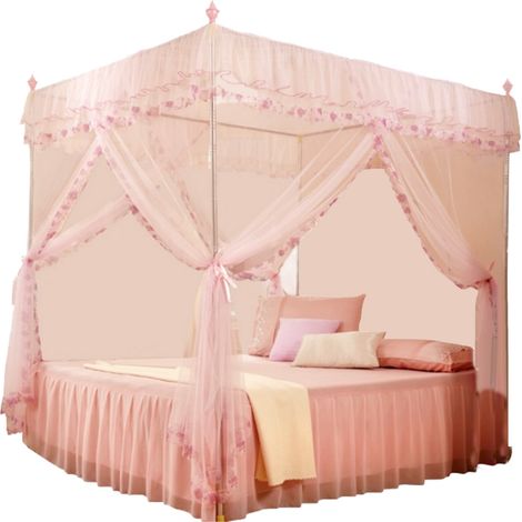 Luxuriöses Prinzessinnenbett Mit 3 Offenen Seiten, Himmelbett, Moskitonetz Und Bettwäsche (rosa, Größe S)