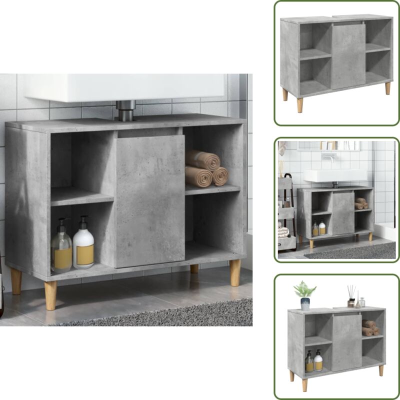 Badschrank Betongrau 80x33x60 Cm Holzwerkstoff - Badschrank - Badschränke - Badezimmerschrank - Bad Schrank