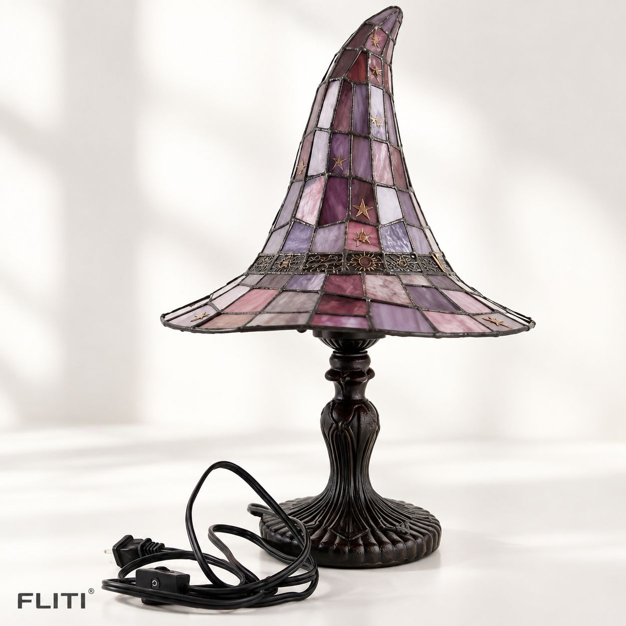 Fliti Hexenlampe Aus Kunstharz, Gotischer Hut, Nachtlicht, Usb-anschluss, Buntglas, Farbenfrohe, Verspielte Heimdekoration, Halloween-geschenk
