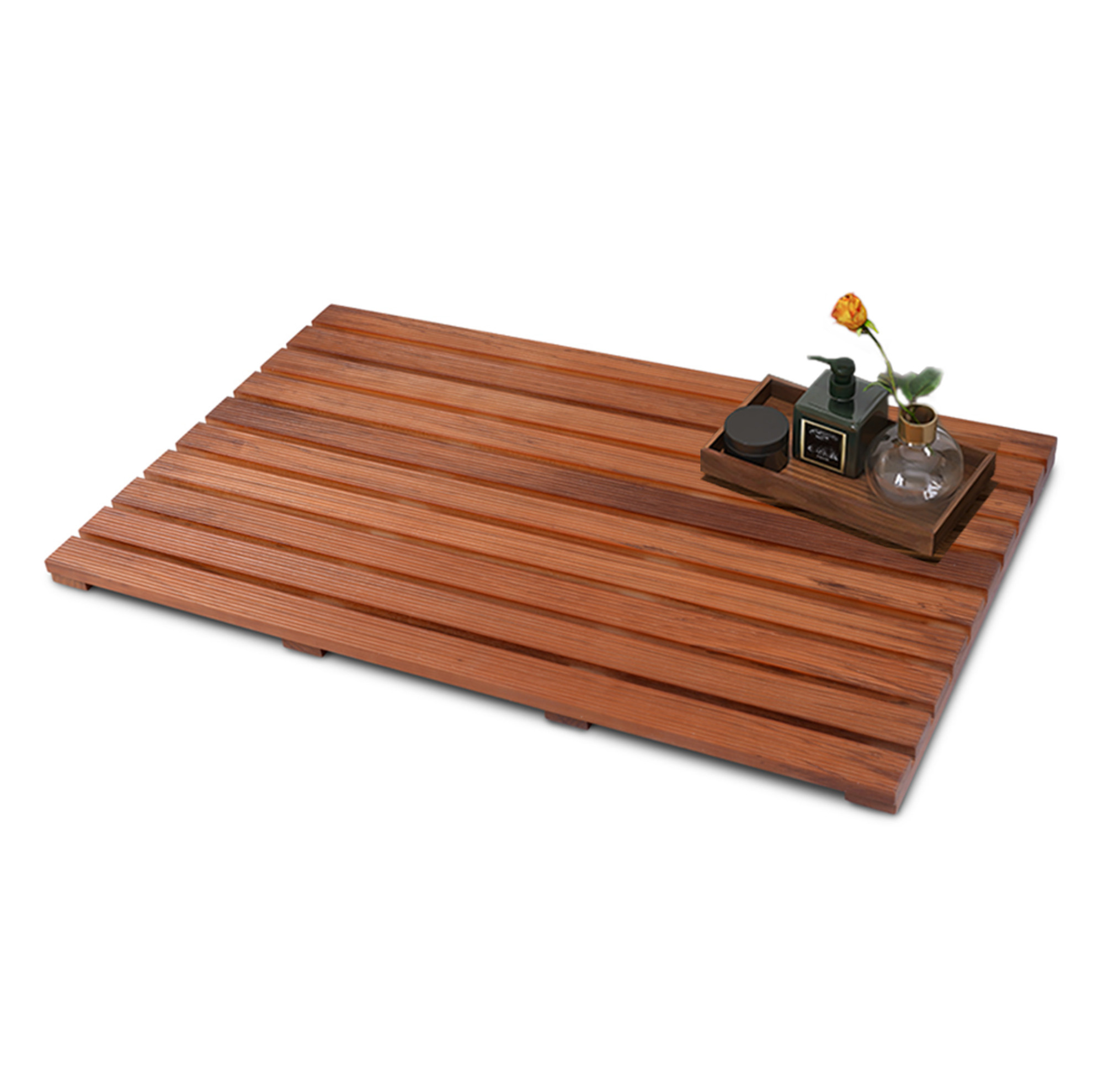 Teakholz-duschmatte 80 X 48 X 3 Cm, Rutschfest, Rollbar, Okmyhome