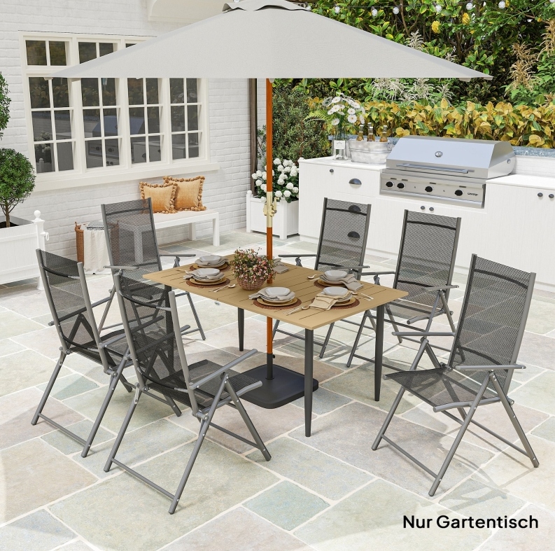 Gartentisch 150 X 90 Cm Mit Schirmloch, Stahl, Braun Okmyhome