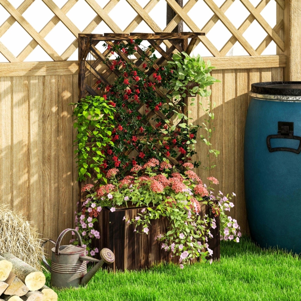 Gartenpflanzer Mit Rankgitter, 64 X 33 X 122 Cm, Anthrazit, Holz, Okmyhome