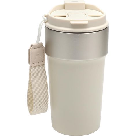 500-ml-isolierbecher, Thermobecher Mit Strohhalm Und Ausgießer, Edelstahl-isolierbecher, Doppelwandiger, Wiederverwendbarer Thermobecher, Beige