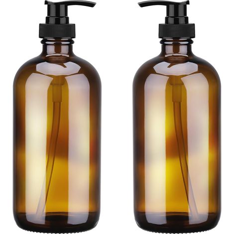2-teiliger Seifenspender Aus Bernsteinfarbenem Glas, 500-ml-leerpumpe, Wiederverwendbarer Shampoo-spender Mit Pumpkopf, Leere Pumpe Für Seifen, Lotionen Und Waschmittel