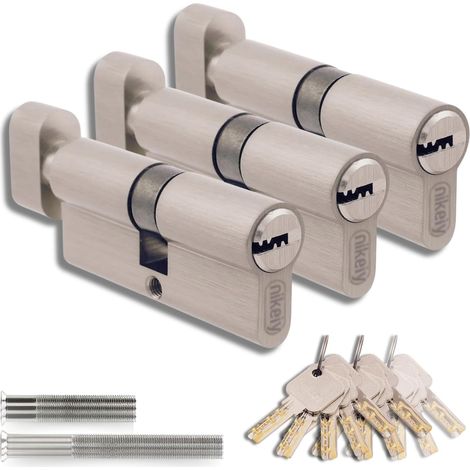 Set Mit 3 Messing-zylinderschlössern, 35/35 Mm, Zylinder Mit Knauf, Schrauben Und Schlüsseln Inklusive, Einfache Montage, Schloss Für Türen Und Garagen, Einzelschlüssel, Länge 70 Mm