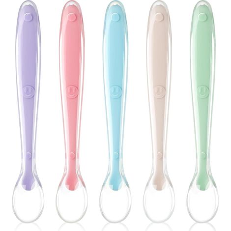 Babylöffel-set, 5-teilig, Aus Silikon, Besteckset Zur Förderung Des Selbstständigen Essens Ihres Babys, Bpa-frei, Abgerundete Spitze