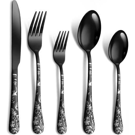 20-teiliges Besteckset Für 4 Personen, Edelstahl-tischbesteck, Hochglanzpoliertes Besteckset, Inklusive Löffel, Messer Und Gabel (schwarz)