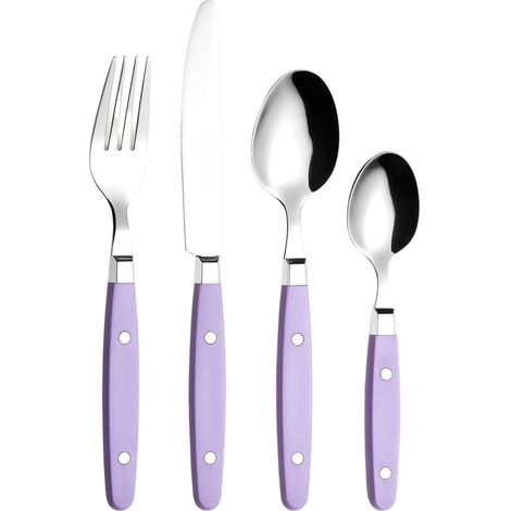 24-teiliges Edelstahl-besteckset – Mit Handgefertigten, Genieteten Griffen/besteck Im Retro-stil – 6 Gabeln, 6 Messer, 6 Esslöffel, 6 Teelöffel (schwarz)