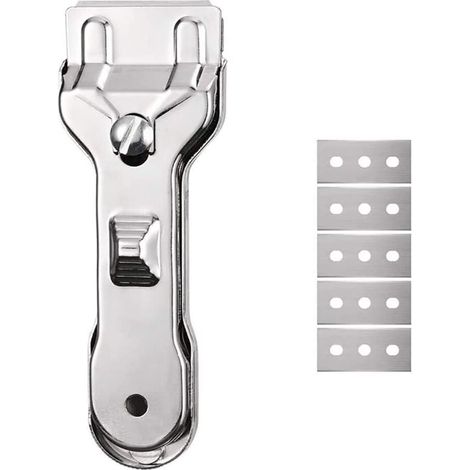 Keramik-kochfeldschaber Mit 15 Klingen – Ergonomischer Glasschaber Für Induktionskochfelder, Backöfen Und Kamine – Kratzfreie Reinigung – Einziehbarer Sicherheitsgriff