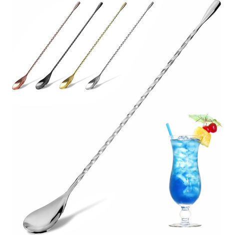 Cocktaillöffel Aus Edelstahl, Langer, Gedrehter Griff Für Barkeeper, Spiralförmiges Design, Perfekt Zum Mischen Und Schichten Von Getränken