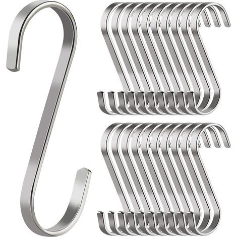 Robuste S-haken, 20 Flache, S-förmige Edelstahl-haken, Multifunktional Zum Aufhängen Von Küchenutensilien, Kleidung Und Gartengeräten, Maximale Traglast 10 Kg, Silberfarben