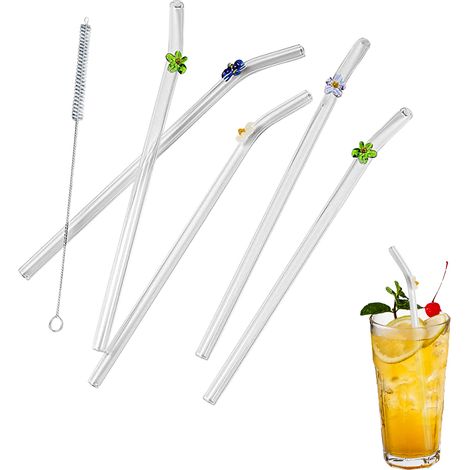 Unzerbrechliche, Mehrfarbige Glasstrohhalme Mit Reinigungsbürste, Wiederverwendbar Für Milchshakes, Säfte Und Tees