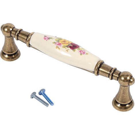 Rustikaler Türgriff Aus Keramik Mit Blumenmuster In Bronzeoptik, Schrank- Und Schubladengriff, Diy-knauf 1