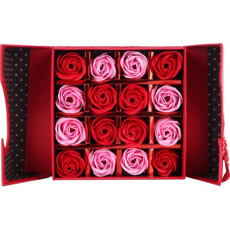 Set Mit 12 Künstlichen Pe-rosen In Einer Roten Farbverlauf-geschenkbox, Für Geburtstage, Hochzeiten, Valentinstag