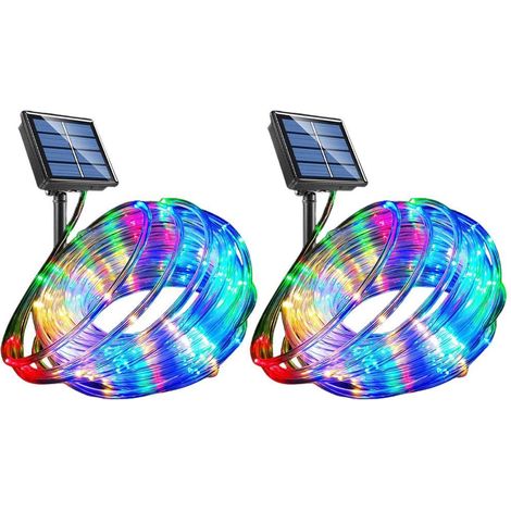 12 M Lange Solar-lichterkette Mit 100 Leds, Wasserdichter Lichtstreifen Mit 8 Farbmodi, Farbwechselnde Lichtröhre Für Den Außenbereich