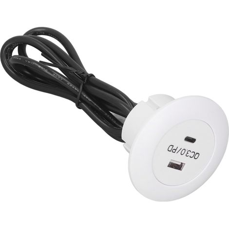 Qc3.0 30w Weißes Einbau-rundladegerät, Schnellladestation Für Smartphones, 12–30v Kompatibel, Integrierter Rundstecker Für Zuhause