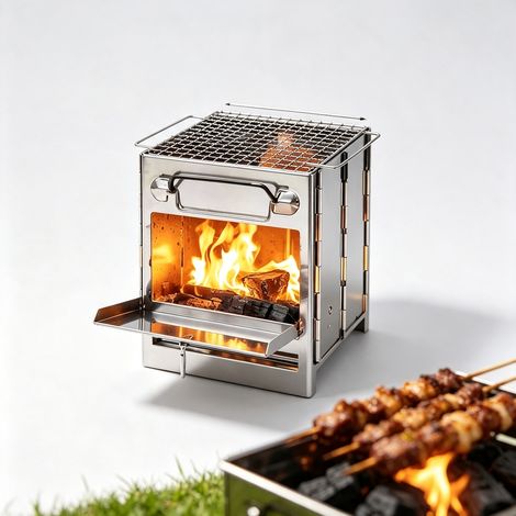 Faltbarer Campingofen Aus Edelstahl, 14 X 14 X 21 Cm – Multifunktionaler Tragbarer Grill