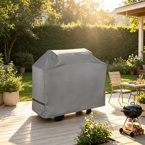 210d Silbergraue Grillabdeckung 170 X 61 X 117 Cm - Regenschutz Mit Klettverschluss