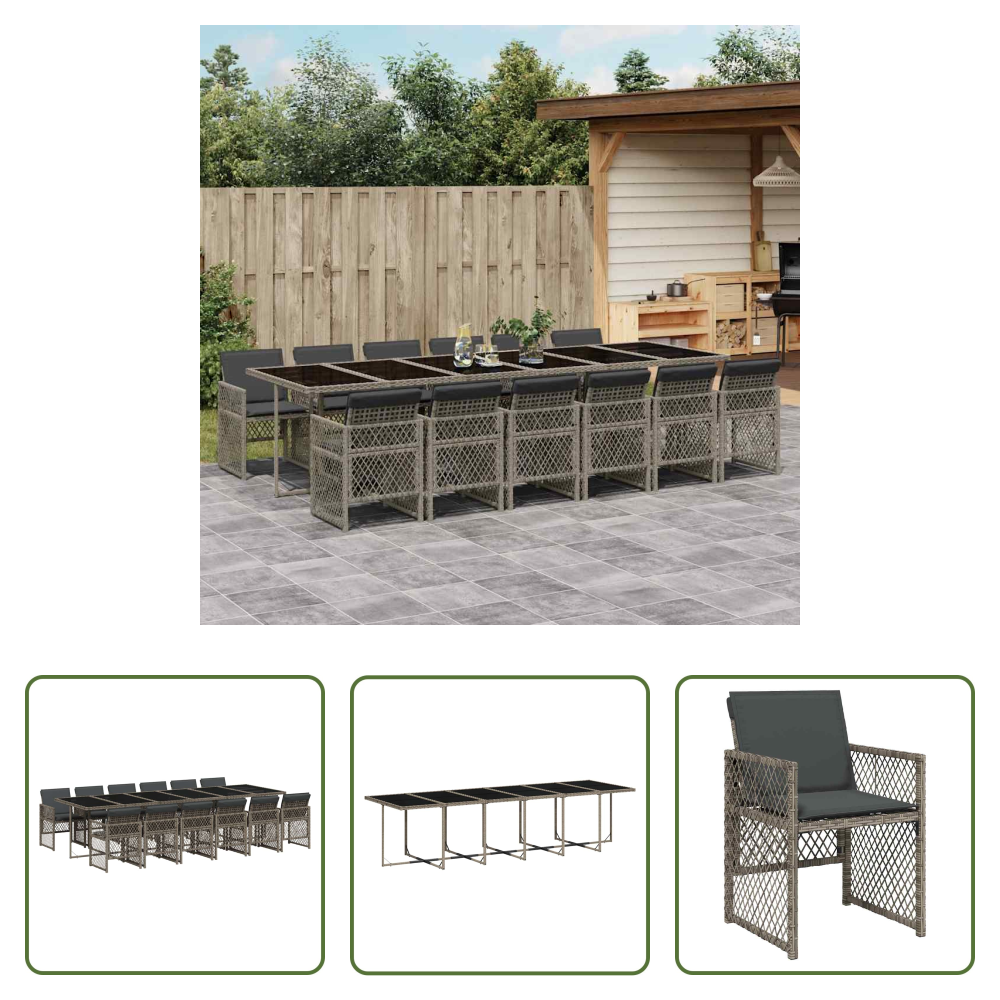 Vidaxl Rattanmöbel - 13-tlg. Garten-essgruppe Mit Kissen Grau Poly Rattan