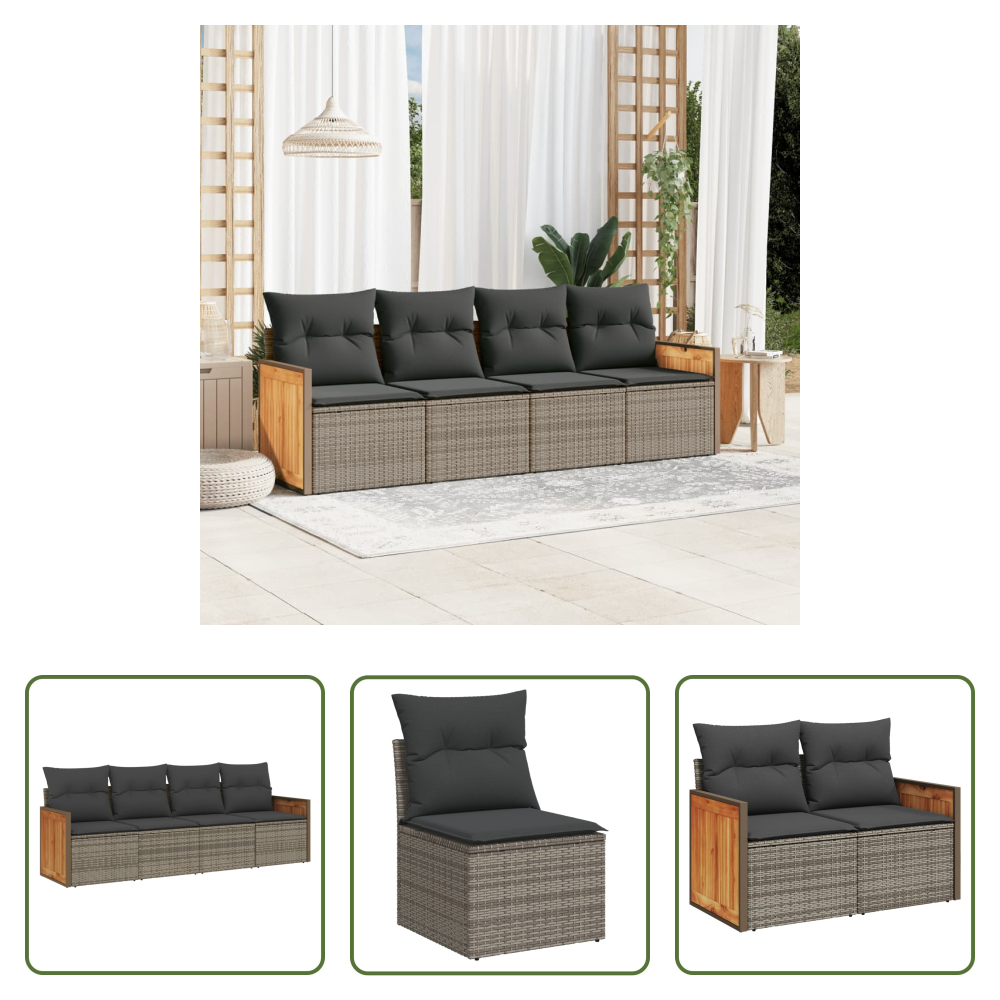Gartensessel - 4-tlg. Garten-sofagarnitur Mit Kissen Grau Poly Rattan