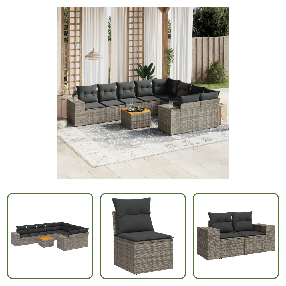 Vidaxl Rattanmöbel - 10-tlg. Garten-sofagarnitur Mit Kissen Grau Poly Rattan