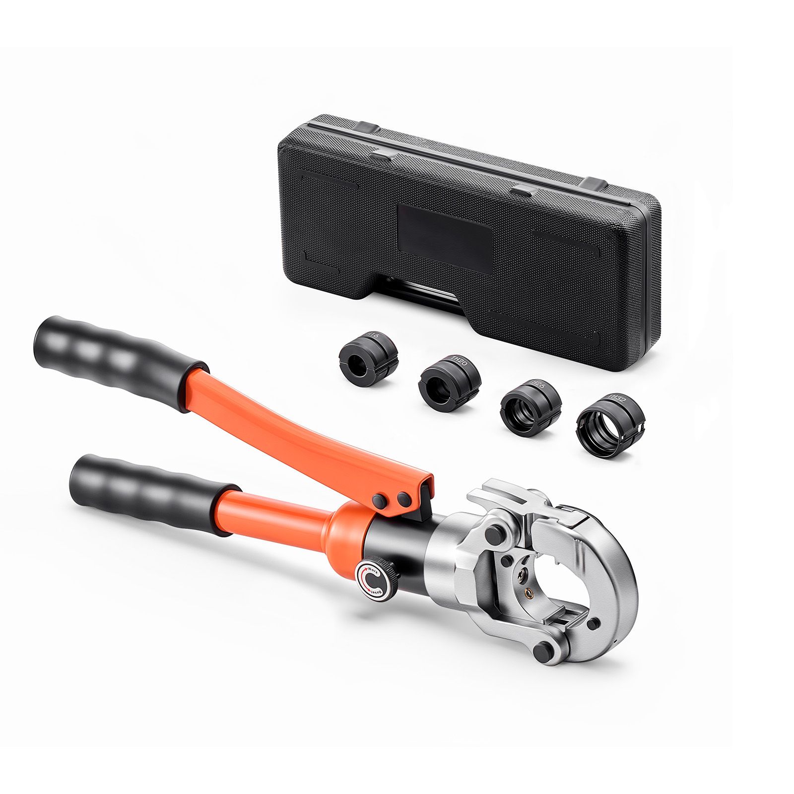 Hydraulisches Crimpwerkzeug Für Pex- Und Aluminium-kunststoff-rohre, Mit Th16-, Th20-, Th26- Und Th32-backen Sowie Transportkoffer. Pressset Für Sanitärreparaturen Und -installationen.